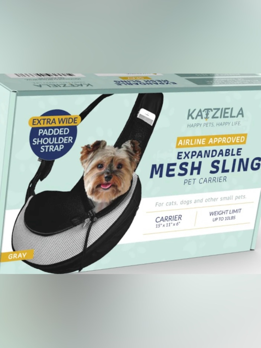 NWT NEW Katziela Expandable Mesh Sling Pet Carrier Bag Gray Cats & Small Dogs